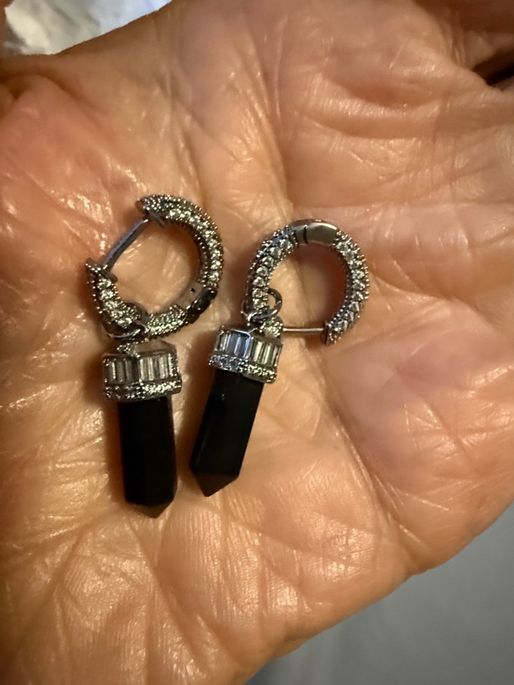BP “Midnight Shadow Dancer” Black Onyx Hoop Earrings/Hematite plated.